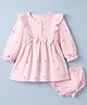 Babyhug Single Jersey Knit Full Sleeves Frock & Bloomer Set With Floral Print - Pink