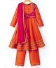 Pine Kids Woven Kurti and Salwar Dupatta with Three Fourth Sleeves and Floral Embroidery in Orange