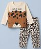 Doodle Poodle 100% Cotton Single Jersey Knit Full Sleeves T-Shirt & Pajama Night Suit with Cheetah Print - Cream
