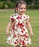Babyhug Cotton Knit Fit And Flare Dress with Half Puffed Sleeves and Floral Print in White