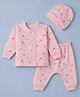 Simply Cotton Knit Full Sleeves Co-Ords T-Shirt & Pyjama Night Suit with Cap & Animal Print - Pink