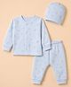 Simply Cotton Knit Front Open Full Sleeves Co-ord T-Shirt & Pajama Night Suit with Cap and Little Bunny Print - Sky Blue