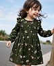 Babyhug Cotton Single Jersey Dress with Full Sleeves and Floral Print in Olive Green for 3-6 Months