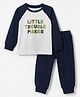Doodle Poodle 100% Cotton Single Jersey Knit Full Raglan Sleeves T-Shirt and Jogger with Little Trouble Maker T-Shirt Print - Navy Blue & White