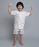 Little Clothing Cotton Woven Half Sleeves Animal Printed Coordinating Tee & Shorts  Night Suit - White