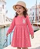 Babyhug Cotton Single Jersey Knit Full Sleeves One Piece Dress With Floral Print & Bunny Patch - Pink