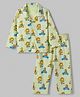 Babyhug Cotton Knit Front Open Full Sleeves Co-ord Shirt & Pajama Night Suit with lion Bear Giraffe on Vehicle Print - Green