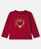 Babyhug Cotton Knit Full Sleeves Top with Heart Sequins - Burgundy