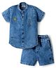 Dapper Dudes Knit Woven Half Sleeves Embroidered Shirt & Shorts - Blue