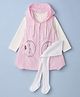 Babyhug Woven Full Sleeves A Line Hooded Frock with Legging & Inner Tee with Cat Print - Pink