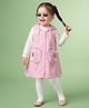 Babyhug Woven Full Sleeves A Line Hooded Frock with Legging & Inner Tee with Cat Print - Pink