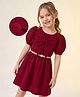 Hola Bonita Woven One Piece Dress and Belt with Half Sleeves and Bow Applique - Red