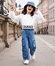 OLLINGTON ST. Cotton Knit Full Sleeves Courage Printed Top & Denim Jeans Set - White & Blue
