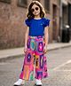 OLLINGTON ST. Single Jersey Knit Woven Half Sleeves Top and Printed Culottes Set - Blue
