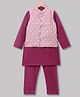 Pine Kids Woven Full Sleeves Kurta & Pyjama Set With Printed Jacket - Purple