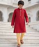 Pine Kids Woven Full Sleeves Kurta Pyjama Set With Lace Detailing - Red