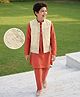 Pine Kids Woven Kurta Pyjama Set and Jacket with Full Sleeves and Geometric Embroidery in Light Peach for 4-5 Years
