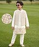 Pine Kids Woven Kurta Pyjama Set and Jacket with Full Sleeves and Floral Border Sequins in Off-White for 7-8 Years