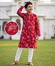 Pine Kids Woven Full Sleeves Floral Printed Kurta & Pyjama Set - Red