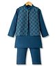 Pine Kids Woven Full Sleeves Kurta Pyjama Set and Jacket with Geometric Floral Pattern Embroidery - Navy Blue