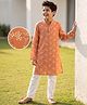 Pine Kids Woven Full Sleeves Kurta Pyjama Set with Floral Print in Light Peach