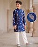 Pine Kids Woven Kurta Pyjama Set with Full Sleeves and Vine Embroidery in Blue for 9-10 Years
