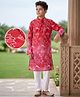 Pine Kids Woven Full Sleeves Kurta and Pyjama with Floral Print in Red for 6-7 Years