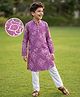 Pine Kids Woven Full Sleeves Kurta Pyjama Set with Full Length and Floral Print in Lilac for 6-7 Years