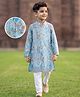 EARTHY TOUCH Woven Full Sleeves Kurta Pyjama Set With Sequin Neck Detailing & Floral Print - Blue