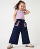 Babyoye 100% Cotton Woven Floral Placement Embroidery Trousers In Navy Blue