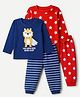 Babyhug Cotton Knit Full Sleeves T-Shirt & Pyjama Set With Animal & Star Print Pack of 2 - Red & Blue