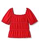 GAP 100% Cotton Knit Top with Half Sleeves, Puffed Sleeve and Smocked in Red