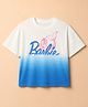 GAP 100% Cotton Woven Relaxed Round Neck Sports Top with Half Sleeves and Barbie Print in Blue