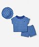 GAP 100% Cotton Knit Half Sleeves T-Shirt and Shorts and Cap with Stripes - Blue