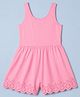 GAP Cotton Mix Knit Playsuit with Solid Regular Fit Round Neck Sleeveless in Pink