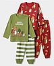Babyhug Cotton Knit Full Sleeves Co-ord T-Shirt & Striped Pajama Night Suit with Happy Explorer & Bear Squirrel Hedgedog All over Print Pack of 2 - Red & Olive Green