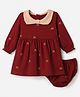 Babyoye Cotton Interlock Knit Knee Length Frock and Bloomer with Full Sleeves and Butterfly Print with Eco Jiva Finish in Burgandy
