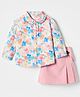 ToffyHouse Cotton Knit Full Sleeves Tops and Skirts Set With Floral Print in Pink