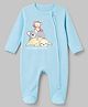 Babyhug Cotton Knit Front Zipper Full Sleeves Sleep Suit with Lazy Days Together Text & Sloth Koala Monkey Print - Blue
