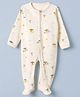 Babyhug Cotton Knit Full Sleeves Sleep Suit with Giraffe Elephant & Trees Print - Off White