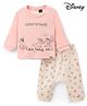 Ollypop Interlock Knit Full Sleeves T-Shirt & Joggers Set With Chip n Dale Graphic - Dark Peach