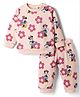 Ollypop Disney Looper Knit Full Sleeves T-shirt and Joggers Co-Ords Set With Floral & Minnie Mouse Graphic - Baby Pink