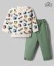 Ollypop Disney Fleece Knit Full Sleeves Winter Wear Suit With Mickey Mouse Graphic - Cream & Olive Green