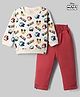 Ollypop Disney Fleece Knit Full Sleeves Winter Wear Suit With Mickey Mouse Graphic - Cream & Coral
