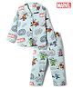 Ollypop Sinker Knit Full Sleeves Co-Ords Shirt & Pyjama Night Suit with Marvel Graphics - Sea Green