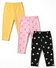 Doodle Poodle 100% Cotton Single Jersey Knit Full Length Leggings with Floral Print Pack of 3 - Yellow, Pink, Black