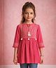 ISHTI Rayon Woven Three Fourth Sleeves Abstract Embroidered Tassels Detailed Top - Fuchsia