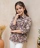 ISHTI Modal Woven Three Fourth Sleeves Floral Printed Shirt Style Top - Multi Colour