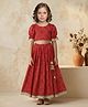 ISHTI Pure Cotton Woven Three Fourth Puffed Sleeves Bandhani Printed Lace Embellished Lehenga Choli Set - Maroon