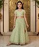 ISHTI Georgette Woven Half Sleeves Floral Printed Lace Embellished Lehenga Choli Set - Green
